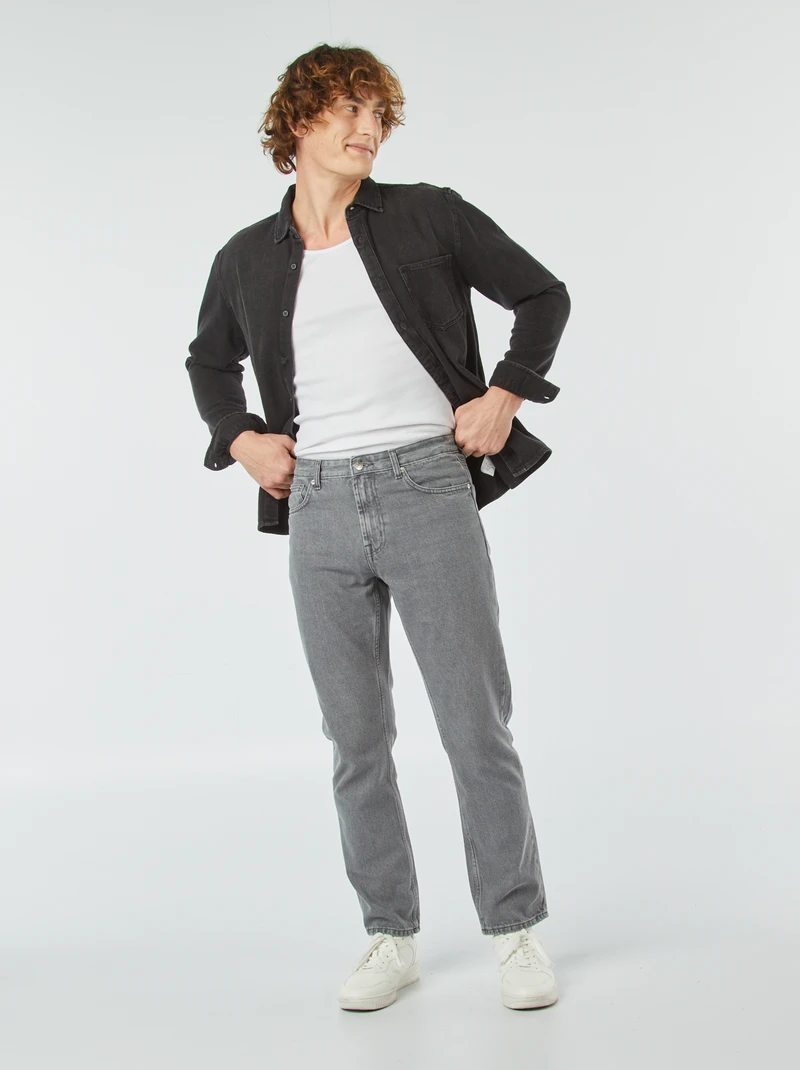 grey 5 pocket straight jeans